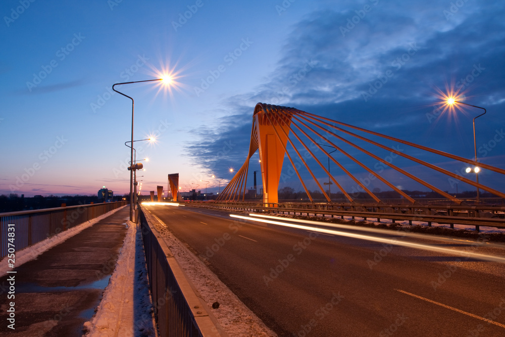 Cable bridge at evening