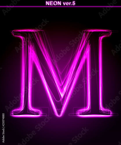 Glowing font. Shiny letter M.