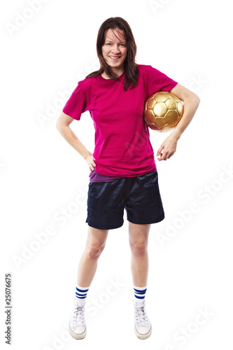 Lachende Frau mit Fußball