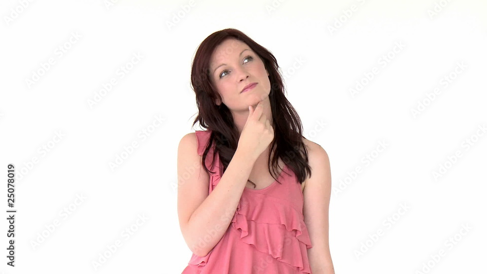 Nice thoughtful young woman against white background Nice thoughtful young woman against white background