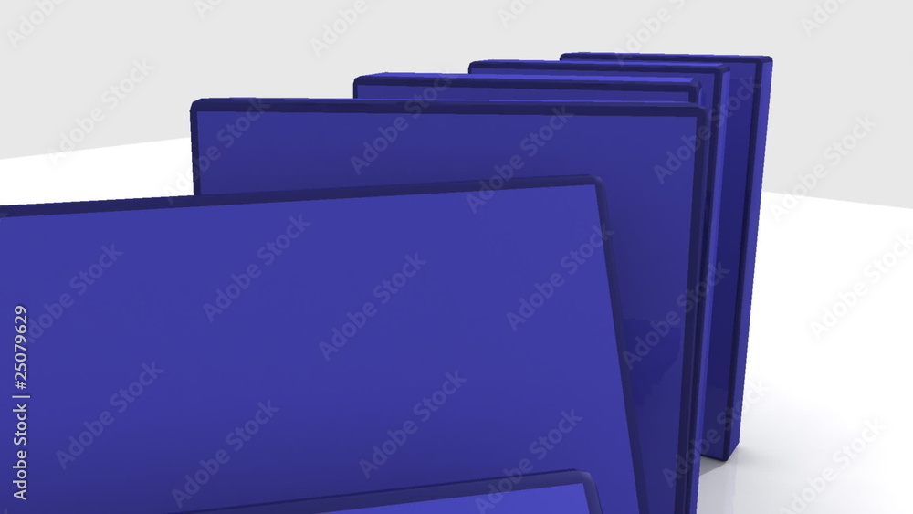 3D blue dominos falling against a white background 3D blue dominos falling against a white background