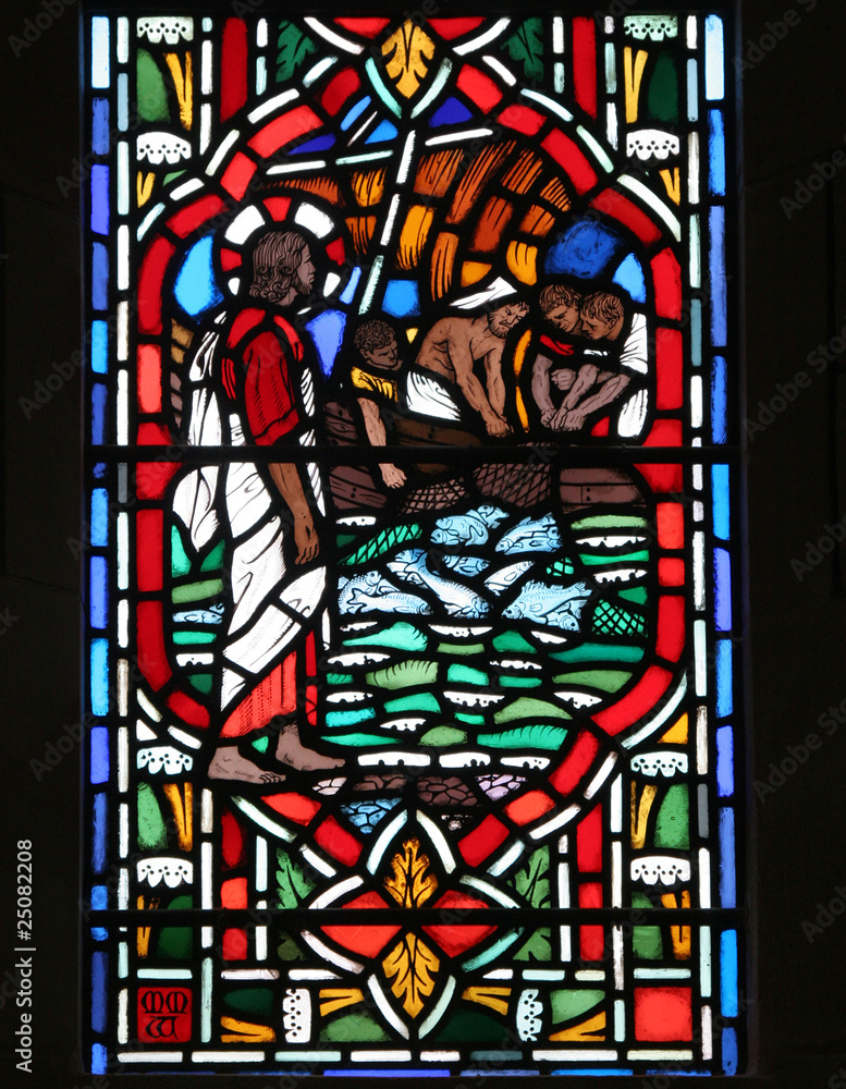 Jesus and the Fishermen Stained Glass