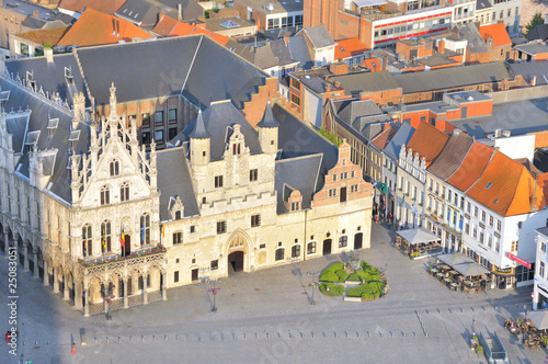 Sky view of Mechlen town hall and city square