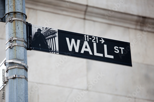 Wall Street road sign in the corner of New York Stock Exchange