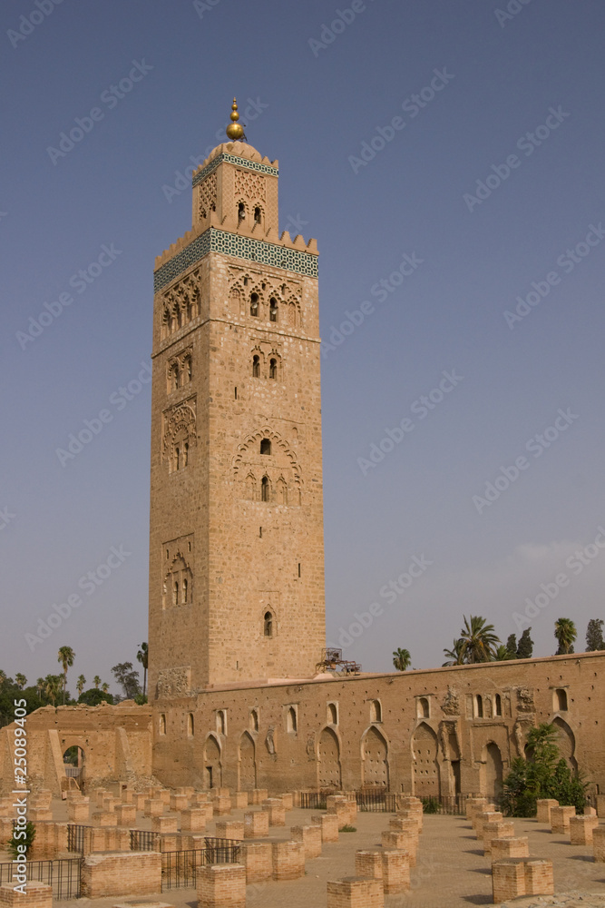 Koutoubia Minaret and Mosque in Marrakesh, Morocco.