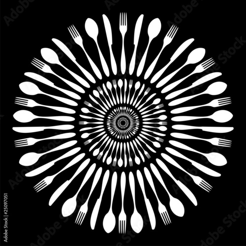 Black and white cutlery restaurant mandala.