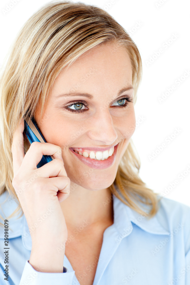 Delighted businesswoman talking on phone Delighted businesswoman talking on phone