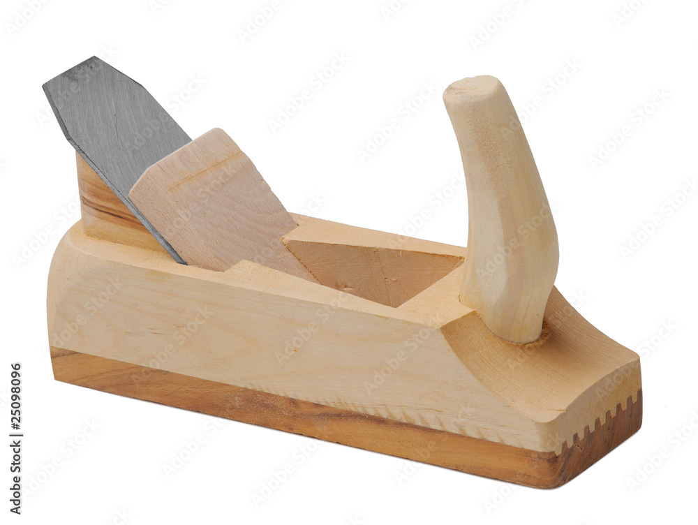 Old carpenter's wood planer isolated on a white background Old carpenter's wood planer isolated on a white background
