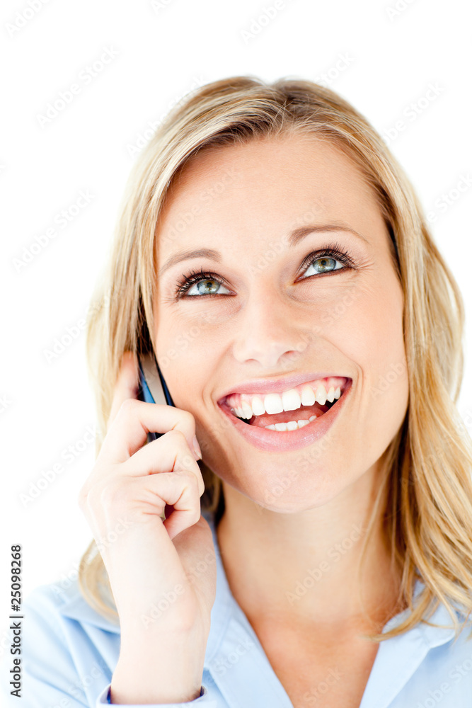 Laughing businesswoman talking on phone Laughing businesswoman talking on phone