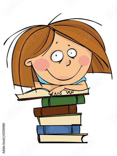 Schoolgirl with huge pile of books