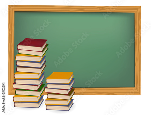 Some books in front of blackboard. Vector.