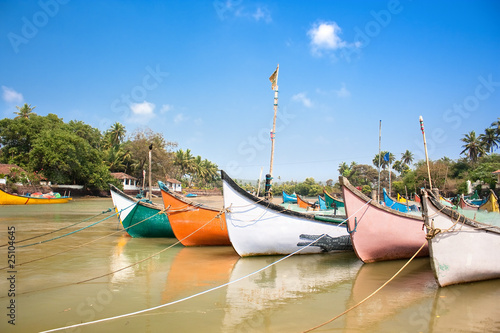 Wooden outrigger fishing boats  on delta of  Baga river © Aleksandar Todorovic