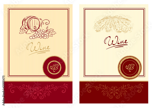 Wine labels with the barrel and the vineyard