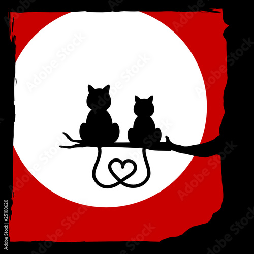 Cats in Love on Tree Red
