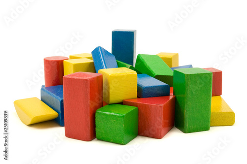 wooden building blocks isolated on white background