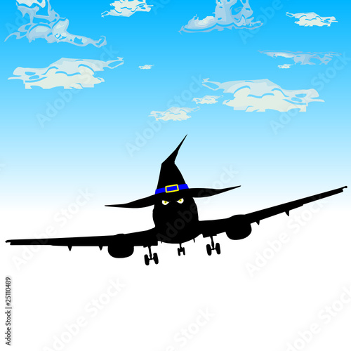 witch airplane vector illustration
