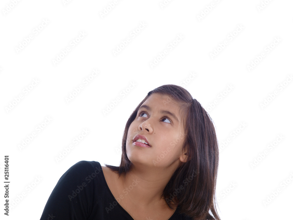 girl looking up wondering isolated on white background girl looking up wondering isolated on white background
