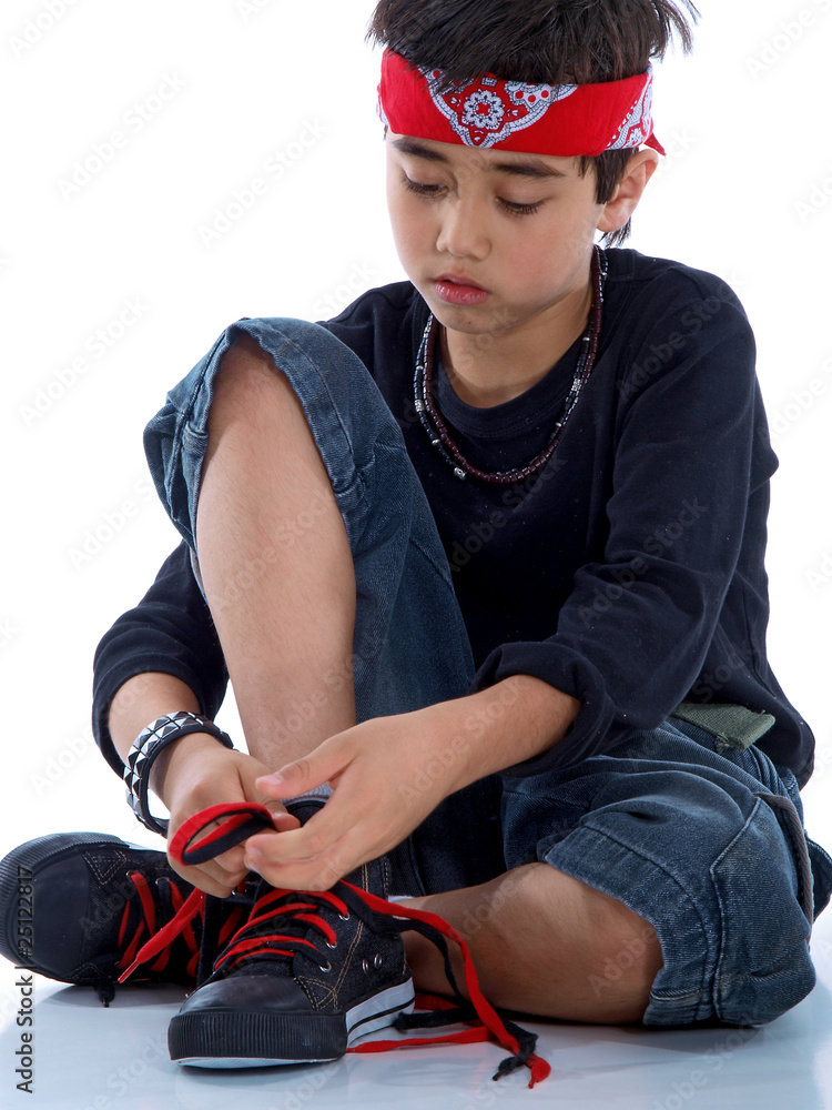 child tying his shoe laces isolated on white background Stock Photo ...