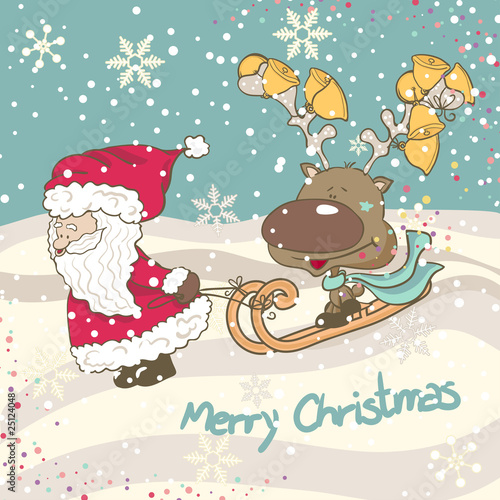 santa and reindeer sledging
