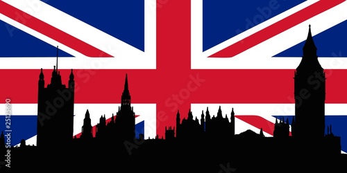 Houses of the Parliament over the Union Jack