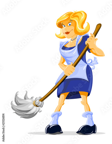 cartoon character housemaid with broom