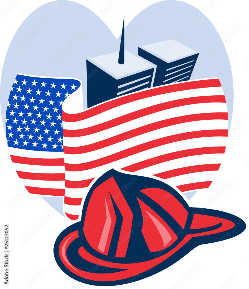 911 american flag twin tower building firefighter helmet Stock Vector ...
