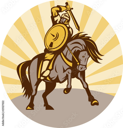 warrior with sword and shield on horse