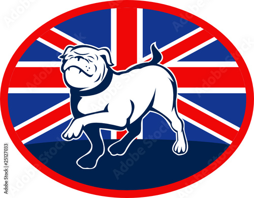 British English bulldog marching with flag