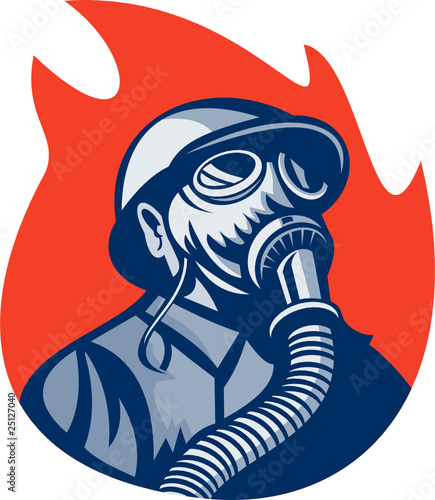 fireman fighter with gas mask retro style