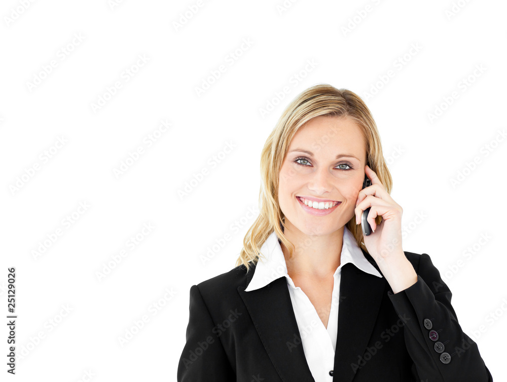 Portrait of a positive businesswoman talking on phone Portrait of a positive businesswoman talking on phone