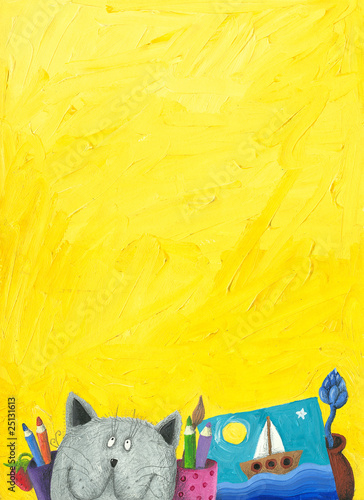 Yellow background with funny cat