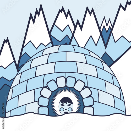 Eskimo and arctic landscape vector background