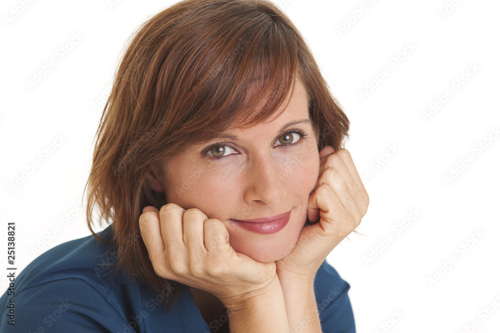 Portrait of young woman with head in hands Portrait of young woman with head in hands