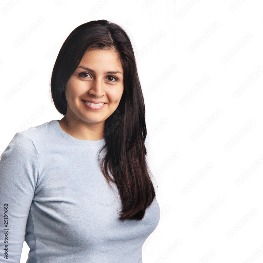 HIspanic young woman smiling portrait isolated on white HIspanic young woman smiling portrait isolated on white
