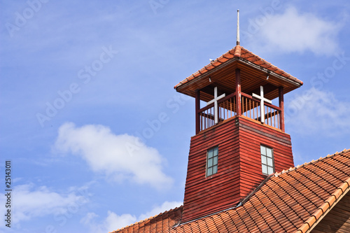Tower on old church roof in north of Thailand