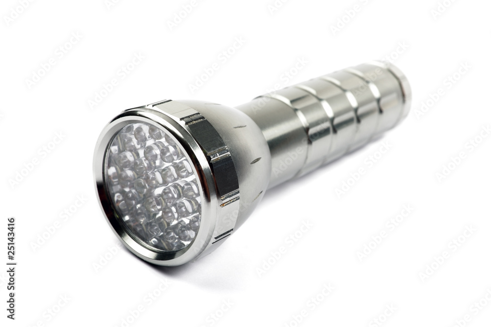 Modern LED torch isolated on white background. Modern LED torch isolated on white background.