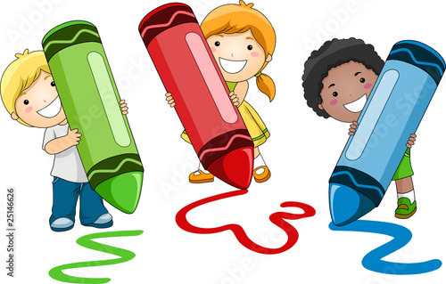 Children Using Crayon