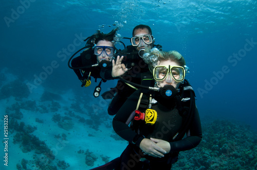 three scuba divers