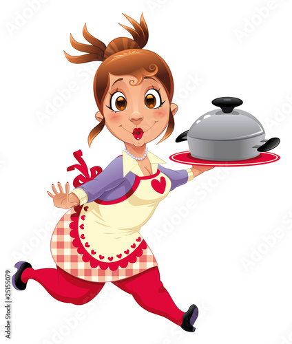 Housewife with pot. Funny c...