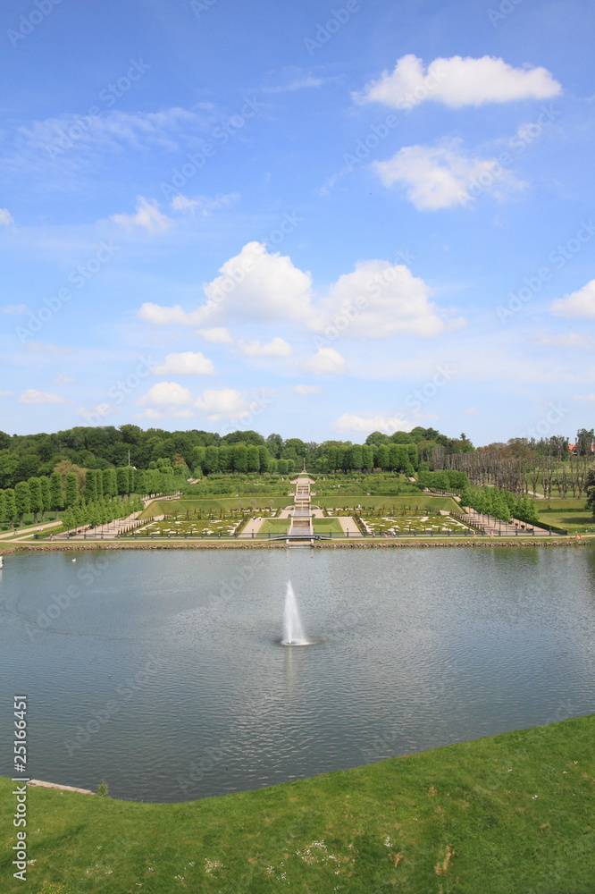 fountain and lake of Frederiksborg Castle, Denmark