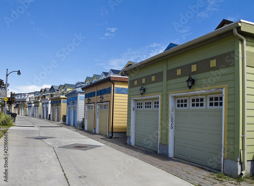 Garages behind row of townhouses