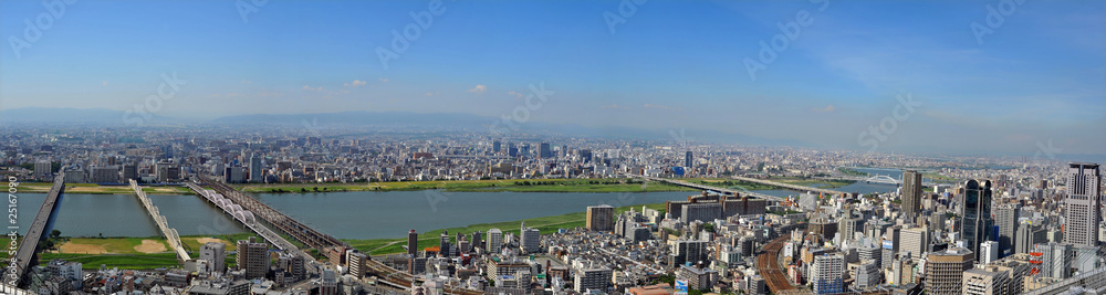 osaka japan river panorama
