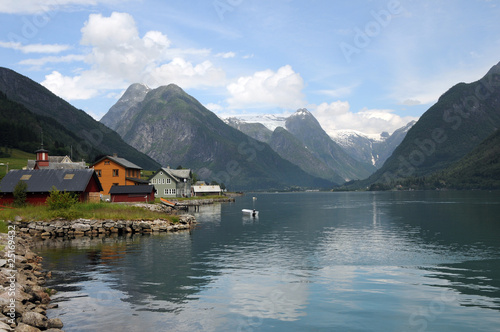 Village of Mundal on Fjaerlandsfjord, Norway