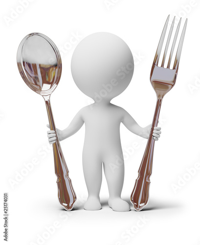 3d small people - fork and spoon