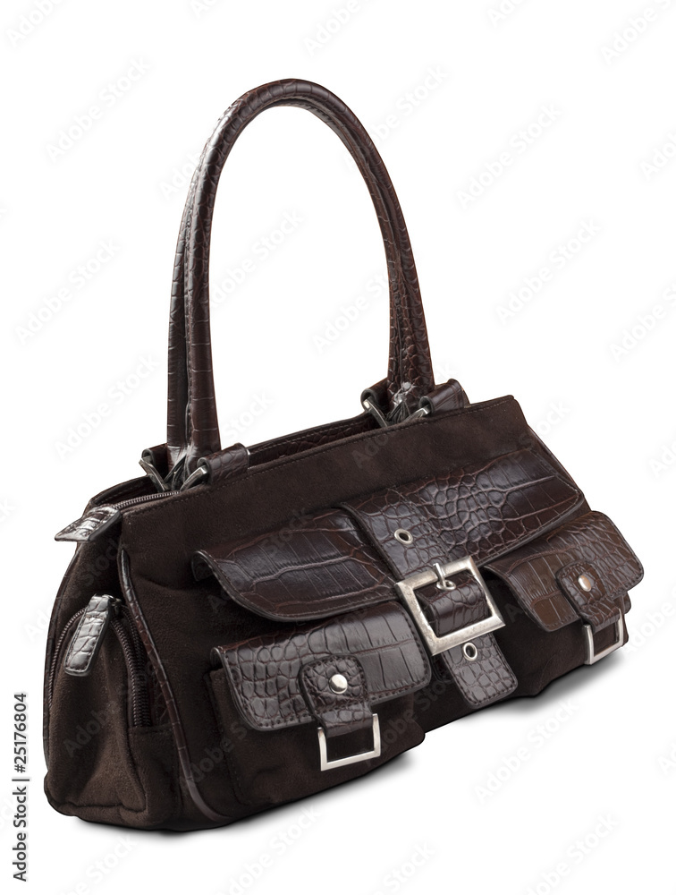 Female bag made of leather and suede | Isolated Female bag made of leather and suede | Isolated