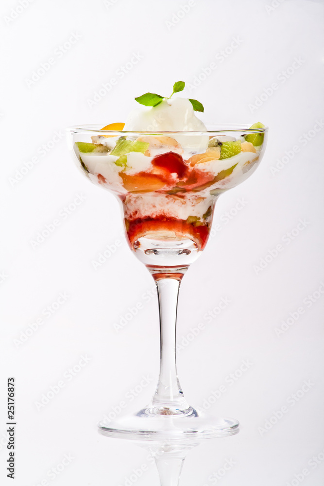 exotic vanilla ice cream with fruits served in margarita glass exotic vanilla ice cream with fruits served in margarita glass