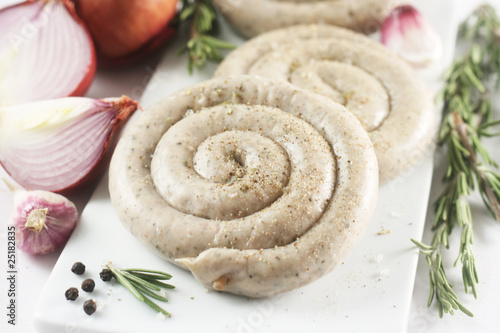 German Cuisine - Raw Spiral-Shaped Bratwursts