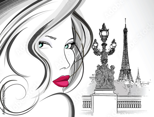 Fotografie woman on Alexander III bridge in Paris