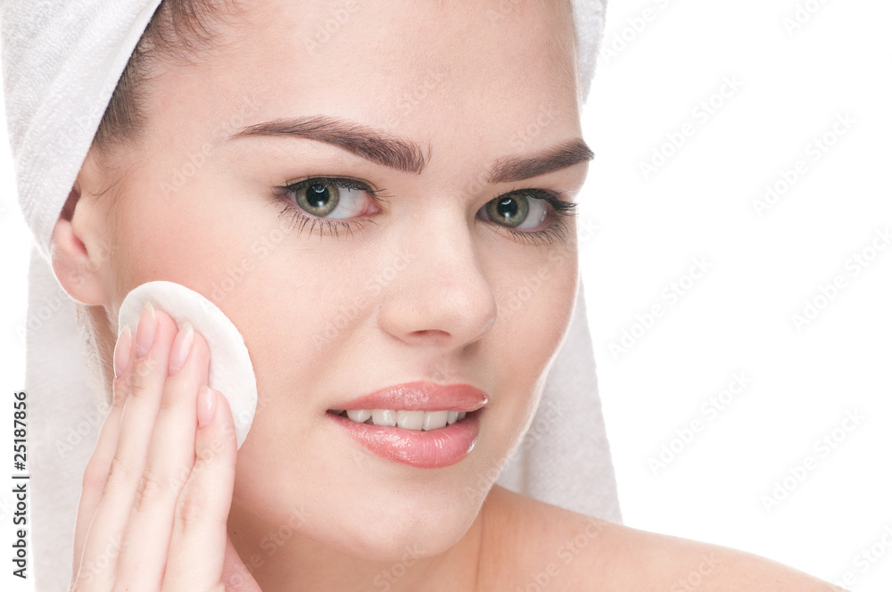 Close-up of beauty woman applying sponge Close-up of beauty woman applying sponge
