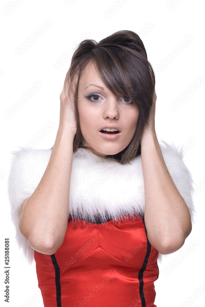 Close up portrait of girl in santa claus dress Close up portrait of girl in santa claus dress